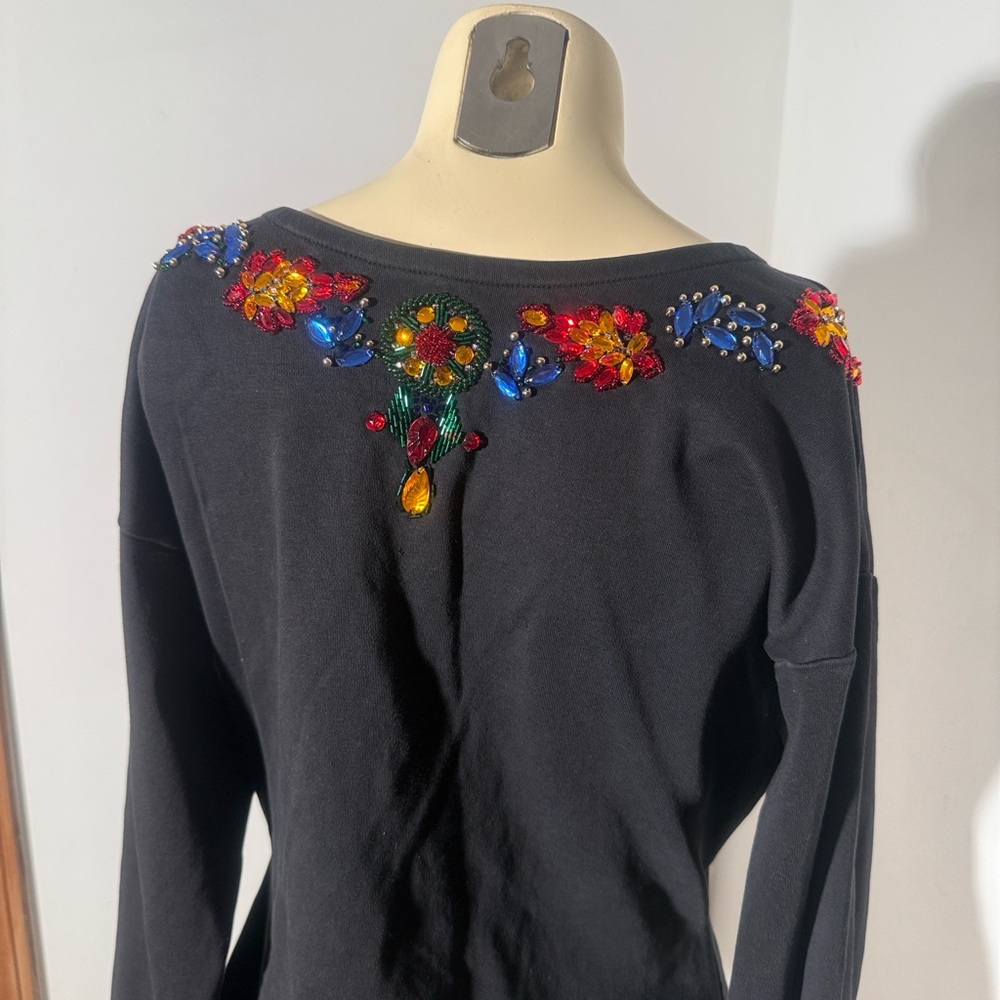 Cedars Black Floral Embroidered Top